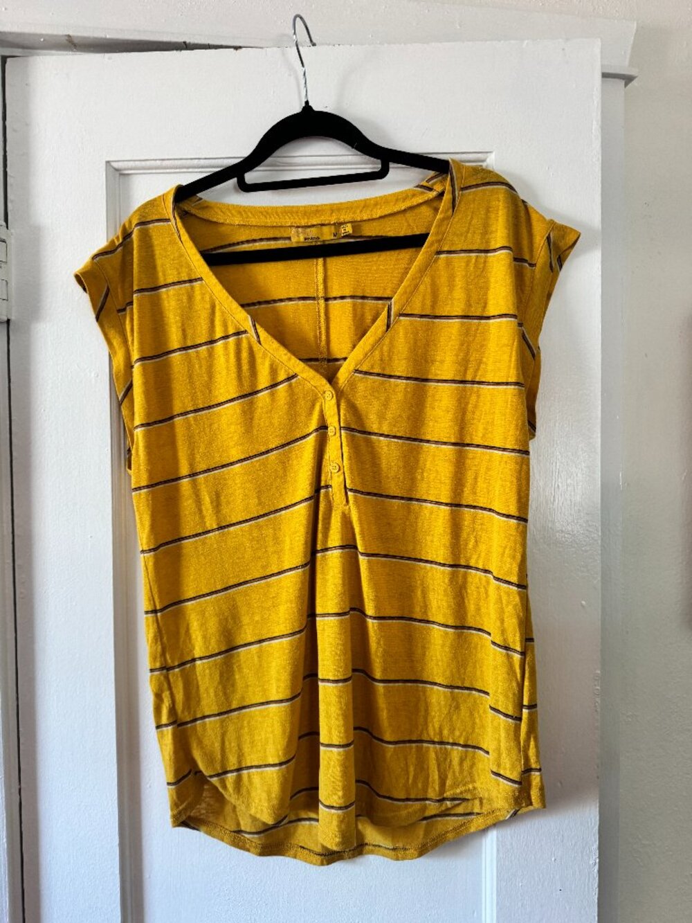 Prana Yellow Striped Hemp Blend Tee Size M